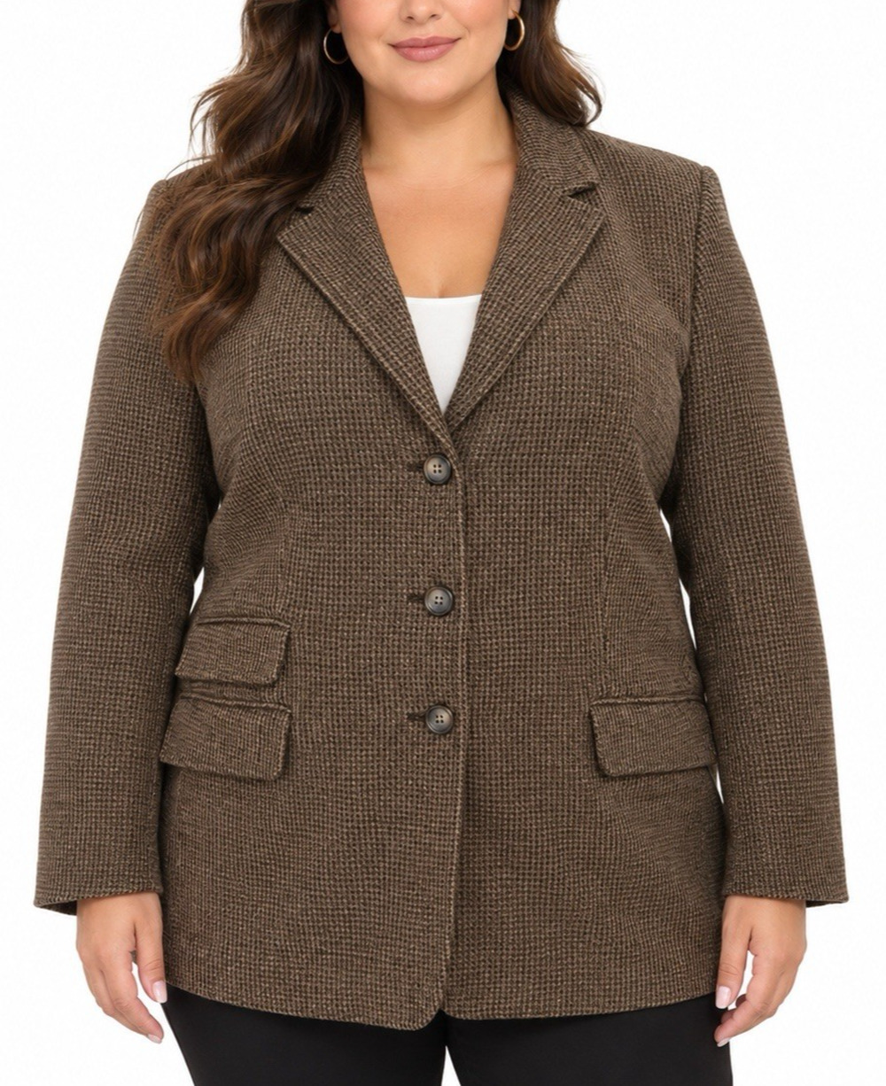 Ralph Lauren Wool Blazer Jacket Notch Tweed Brown Three Button Houndstooth 16W